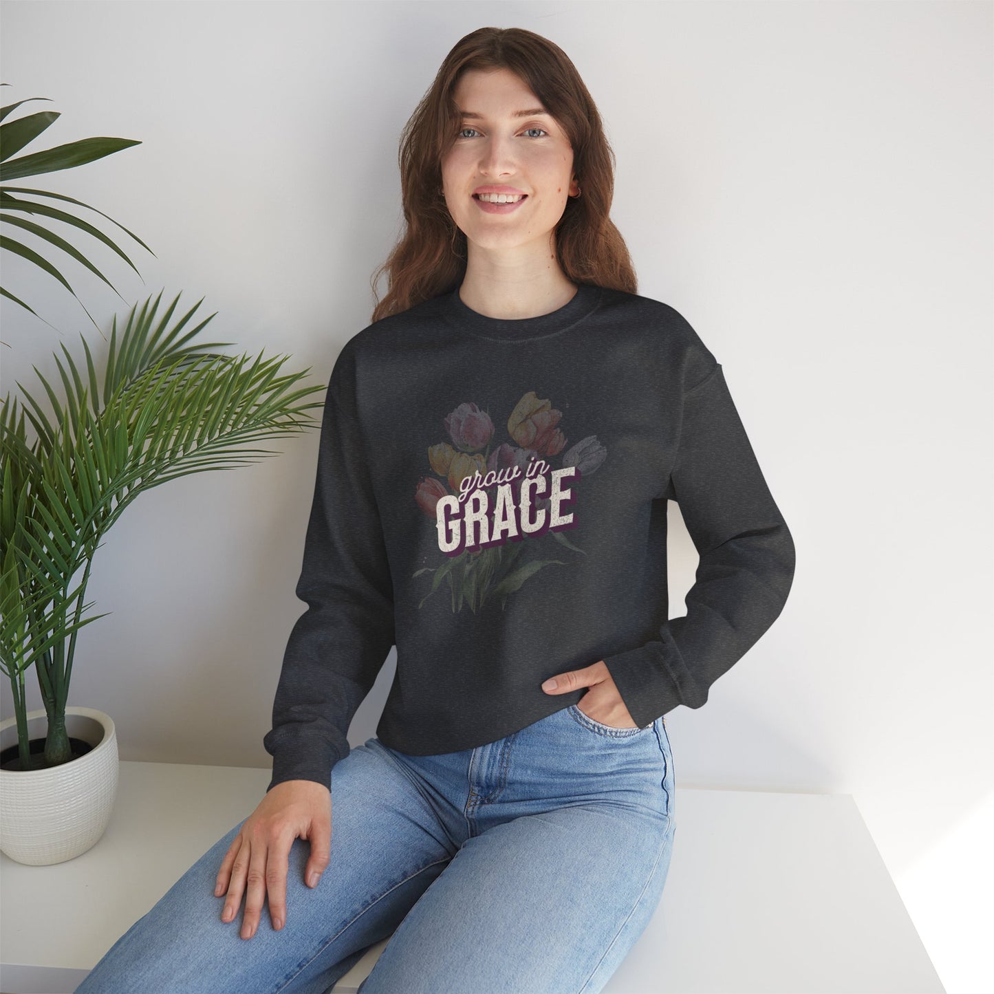 Grow in Grace Crewneck Sweatshirt, Faith Shirt, Christian Gift, Church Shirt, Bible Verse Sweatshirt, Gifts for Mom, Valentines Day, Christian Shirt