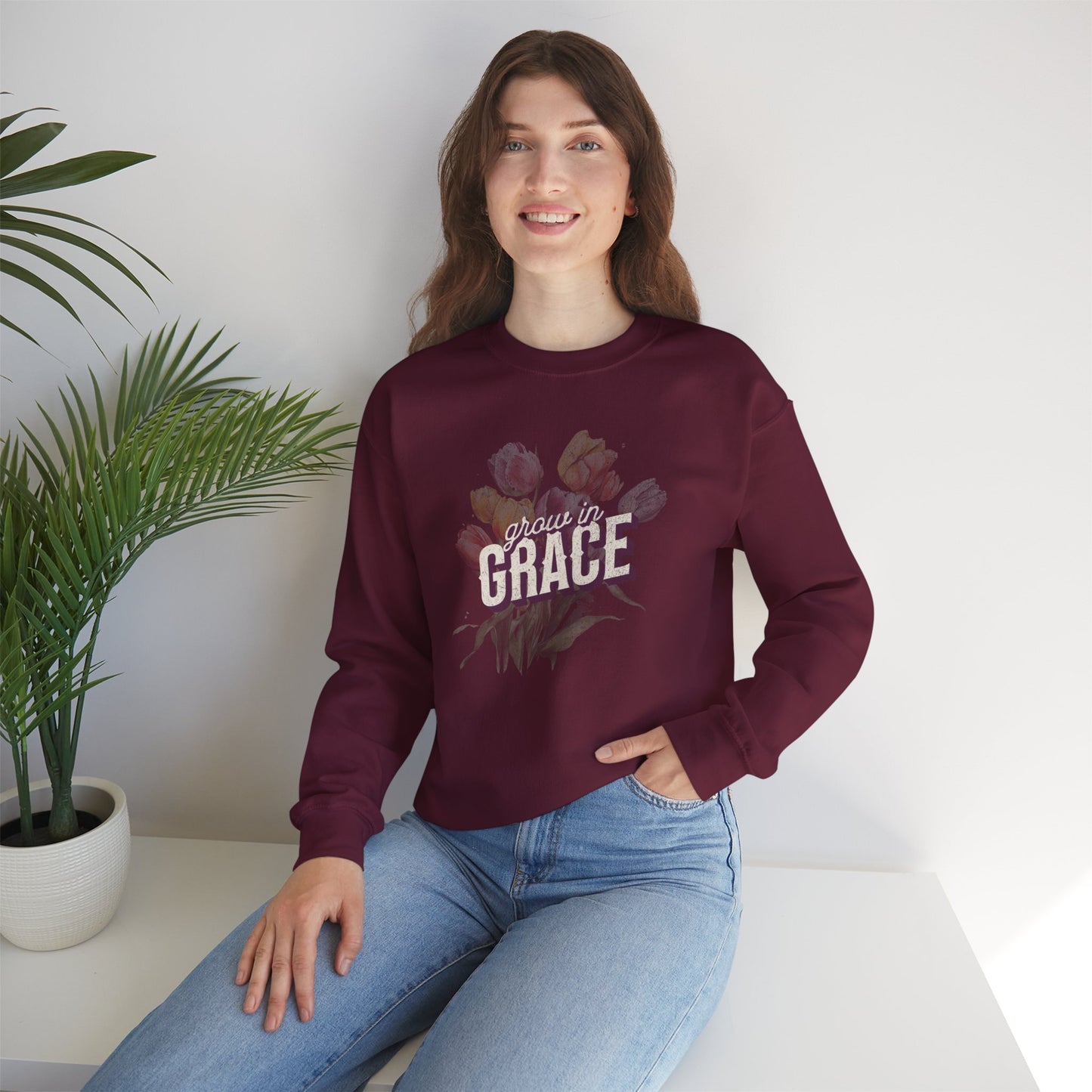 Grow in Grace Crewneck Sweatshirt, Faith Shirt, Christian Gift, Church Shirt, Bible Verse Sweatshirt, Gifts for Mom, Valentines Day, Christian Shirt